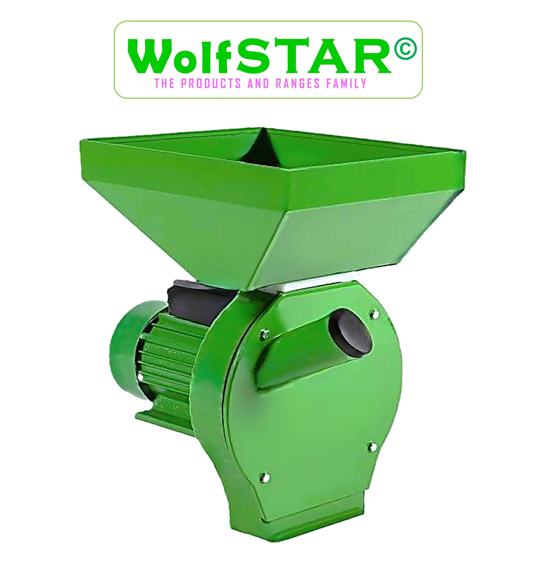 Moara cereale+stiuleti (2 in 1) WOLFSTAR, 3.9KW, 4 SITE, cu ciocanele pentru uruiala si malai, CUVA-MARE, culoare VERDE