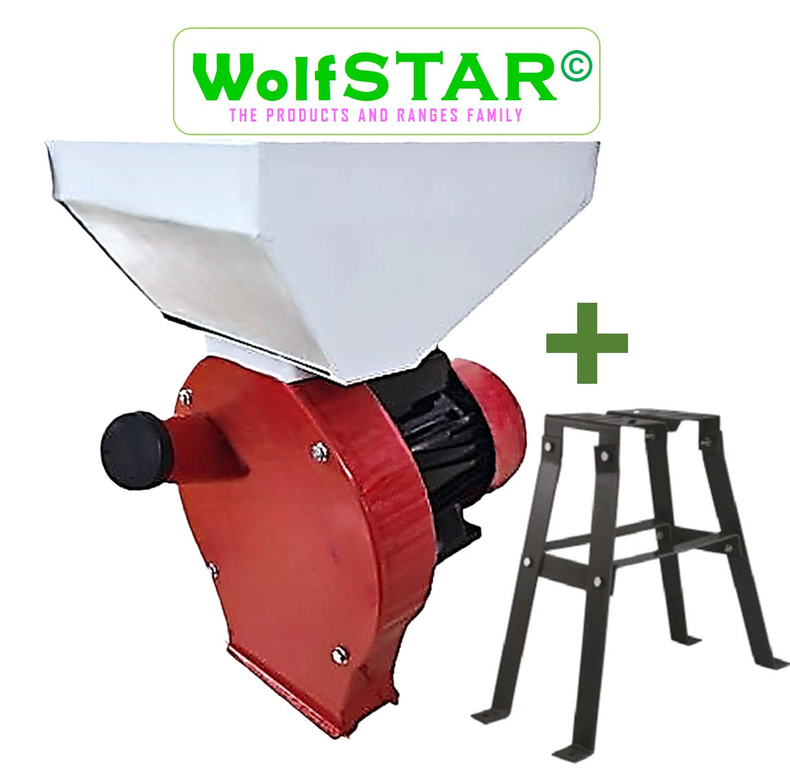 SET WOLFSTAR Moara cereale+stiuleti (2 in 1) 3.9KW, Red-White E-3900, cu ciocanele pentru uruiala si malai, + suport metalic