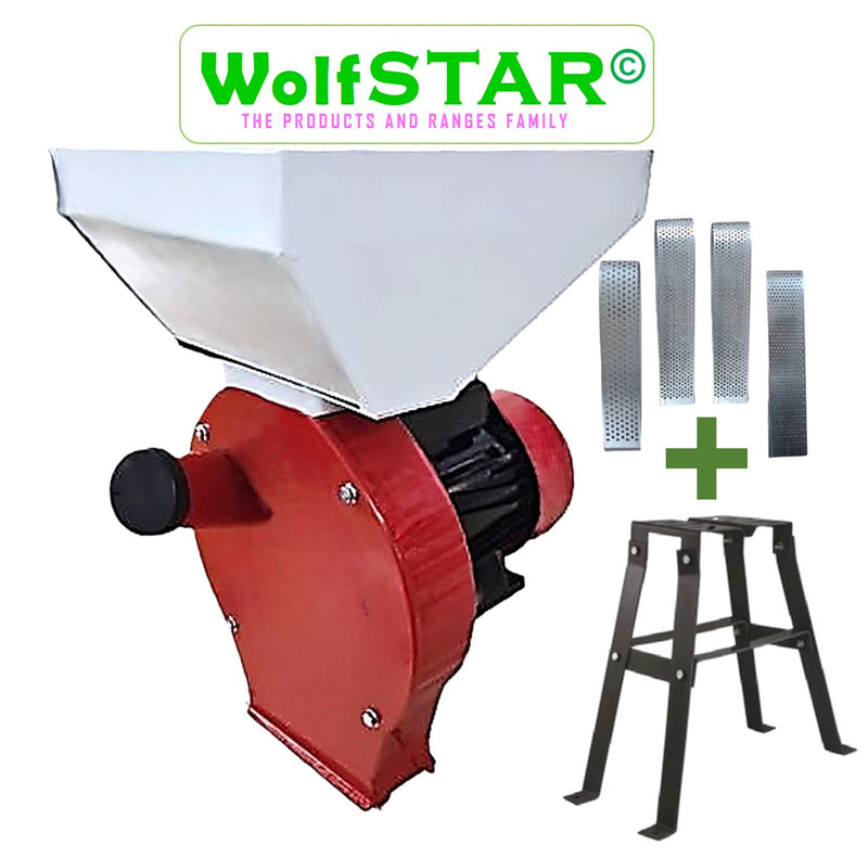 *PROMO* SET Moara+Suport WOLFSTAR pentru cereale+stiuleti+LUCERNA (3 in 1) 3.9KW, Red-White E-3900 CUVA MARE, cu ciocanele si tocator furaje