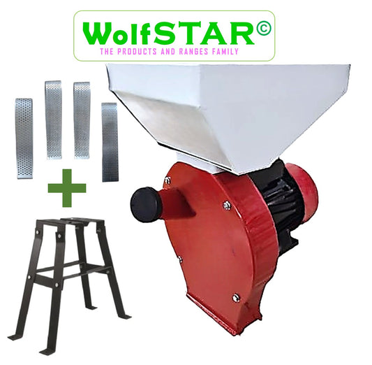 SET WOLFSTAR Moara cereale+stiuleti (2 in 1) 3.9KW, Red-White E-3900, cu ciocanele pentru uruiala si malai, + suport metalic