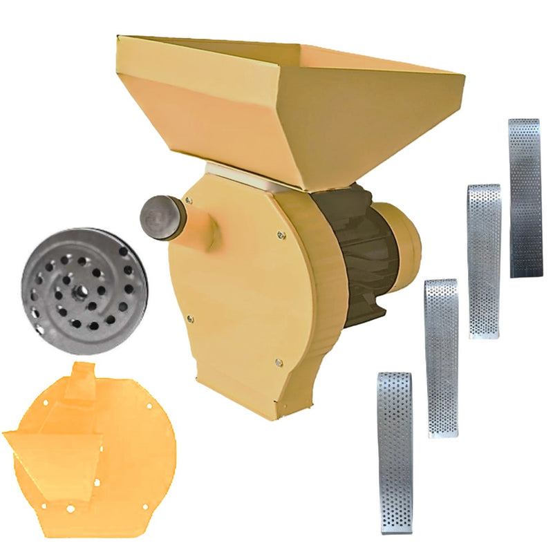 SET Moara E-FERMIERUL cereale-stiuleti și LEGUME-FRUCTE (3 in 1), YELLOW-R3900 malai, uruiala, furaje, razatoare si tocatoare fructe-legume