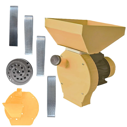 SET Moara E-FERMIERUL cereale-stiuleti și LEGUME-FRUCTE (3 in 1), YELLOW-R3900 malai, uruiala, furaje, razatoare si tocatoare fructe-legume
