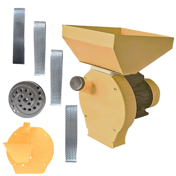 SET Moara E-FERMIERUL cereale-stiuleti și LEGUME-FRUCTE (3 in 1), YELLOW-R3900 malai, uruiala, furaje, razatoare si tocatoare fructe-legume
