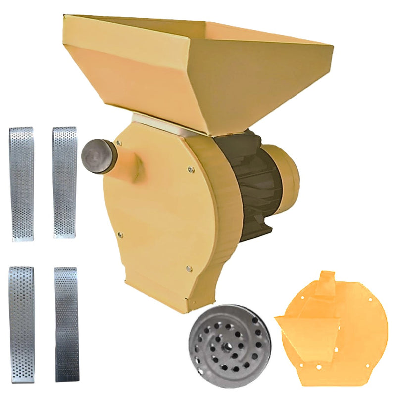 SET Moara E-FERMIERUL cereale-stiuleti și LEGUME-FRUCTE (3 in 1), YELLOW-R3900 malai, uruiala, furaje, razatoare si tocatoare fructe-legume