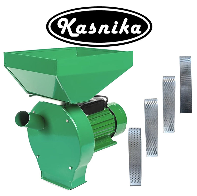 Moara cereale si stiuleti (2 in 1) KASNIKA Verde, CUVA MARE, 3KW, cu ciocanele pentru uruiala si malai, motor inclus