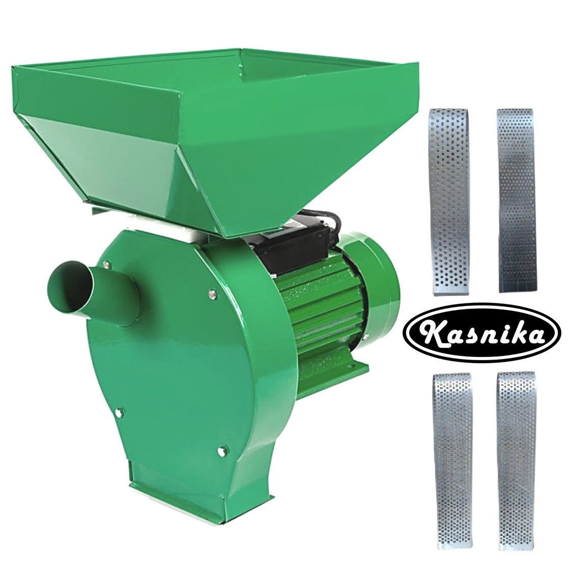 Moara cereale si stiuleti (2 in 1) KASNIKA Verde, CUVA MARE, 3KW, cu ciocanele pentru uruiala si malai, motor inclus