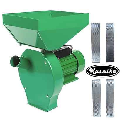 Moara cereale si stiuleti (2 in 1) KASNIKA Verde, CUVA MARE, 3KW, cu ciocanele pentru uruiala si malai, motor inclus