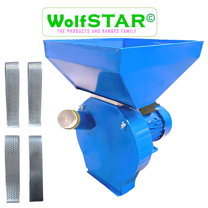 Moara cereale+stiuleti (2 in 1) WOLFSTAR, 3.9KW, cu ciocanele pentru uruiala si malai, motor electric monofazic, BLUE B-3900