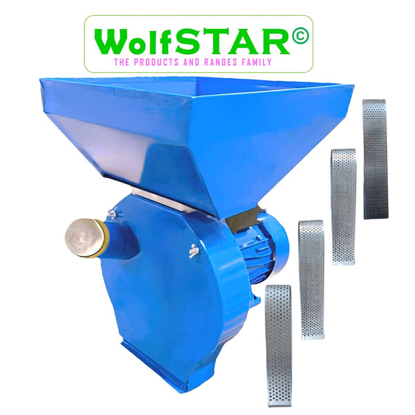 *PROMO* Moara WOLFSTAR cereale si stiuleti (2 in 1), 3.9KW, pentru uruiala si malai, Blue B-3900 monofazica, cu ciocanele