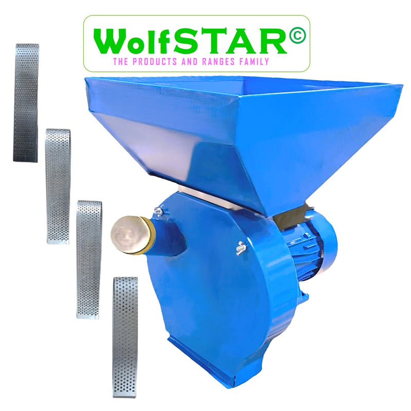 *PROMO* Moara WOLFSTAR cereale si stiuleti (2 in 1), 3.9KW, pentru uruiala si malai, Blue B-3900 monofazica, cu ciocanele