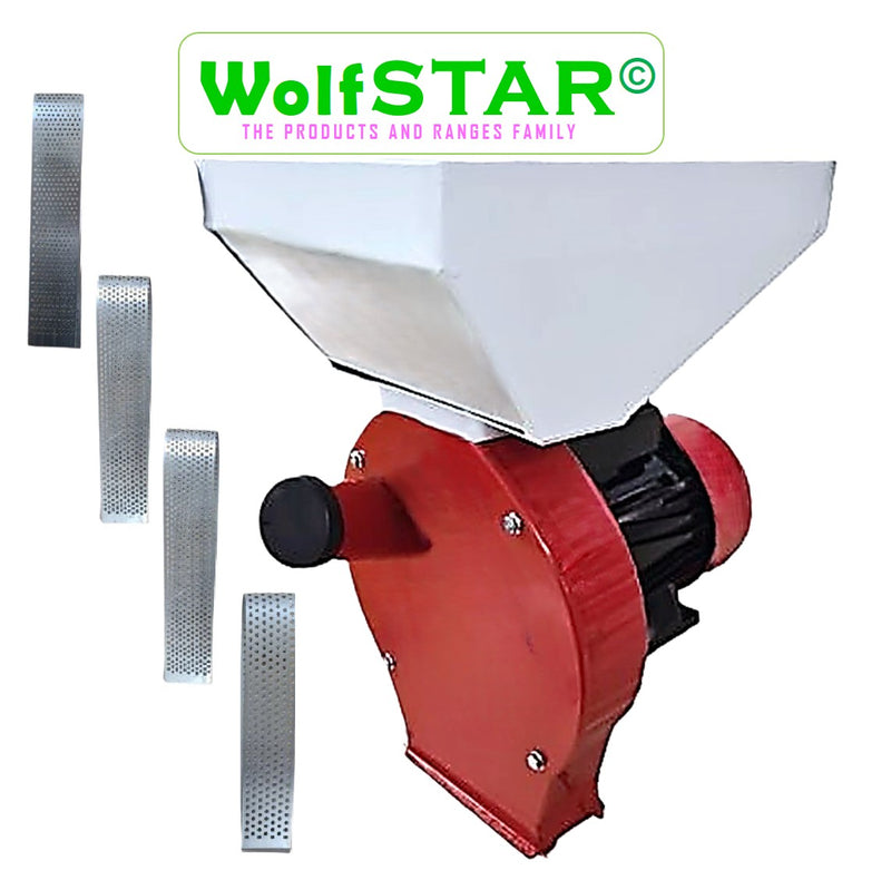 *PROMO* SET Moara WOLFSTAR Cereale si Stiuleti si LUCERNA, 3.9KW, (3 in 1) pentru uruiala si malai si furaj tocat, Red-White E-3900, cu ciocanele si tocator