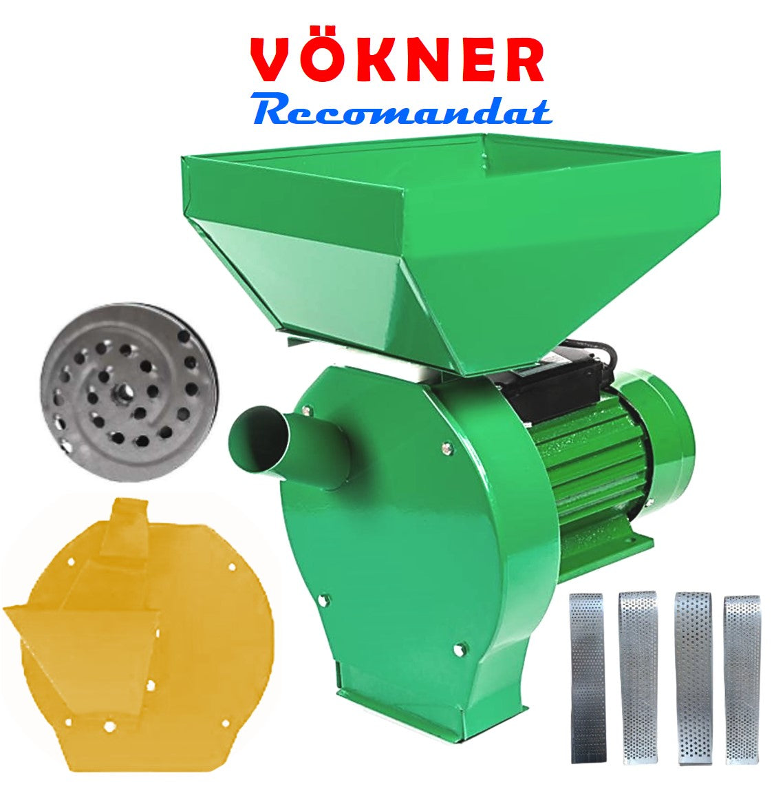 SET VÖKNER Moara cereale-stiuleti și LEGUME-FRUCTE (3 in 1), 3kW, VERDE, cu ciocanele si razatoare legume-fructe