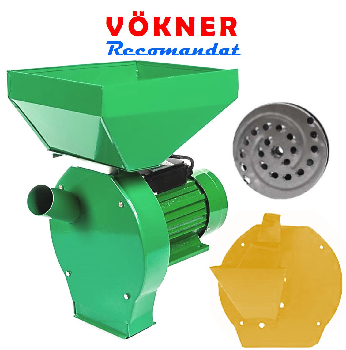 SET VÖKNER Moara cereale-stiuleti și LEGUME-FRUCTE (3 in 1), 3kW, VERDE, cu ciocanele si razatoare legume-fructe