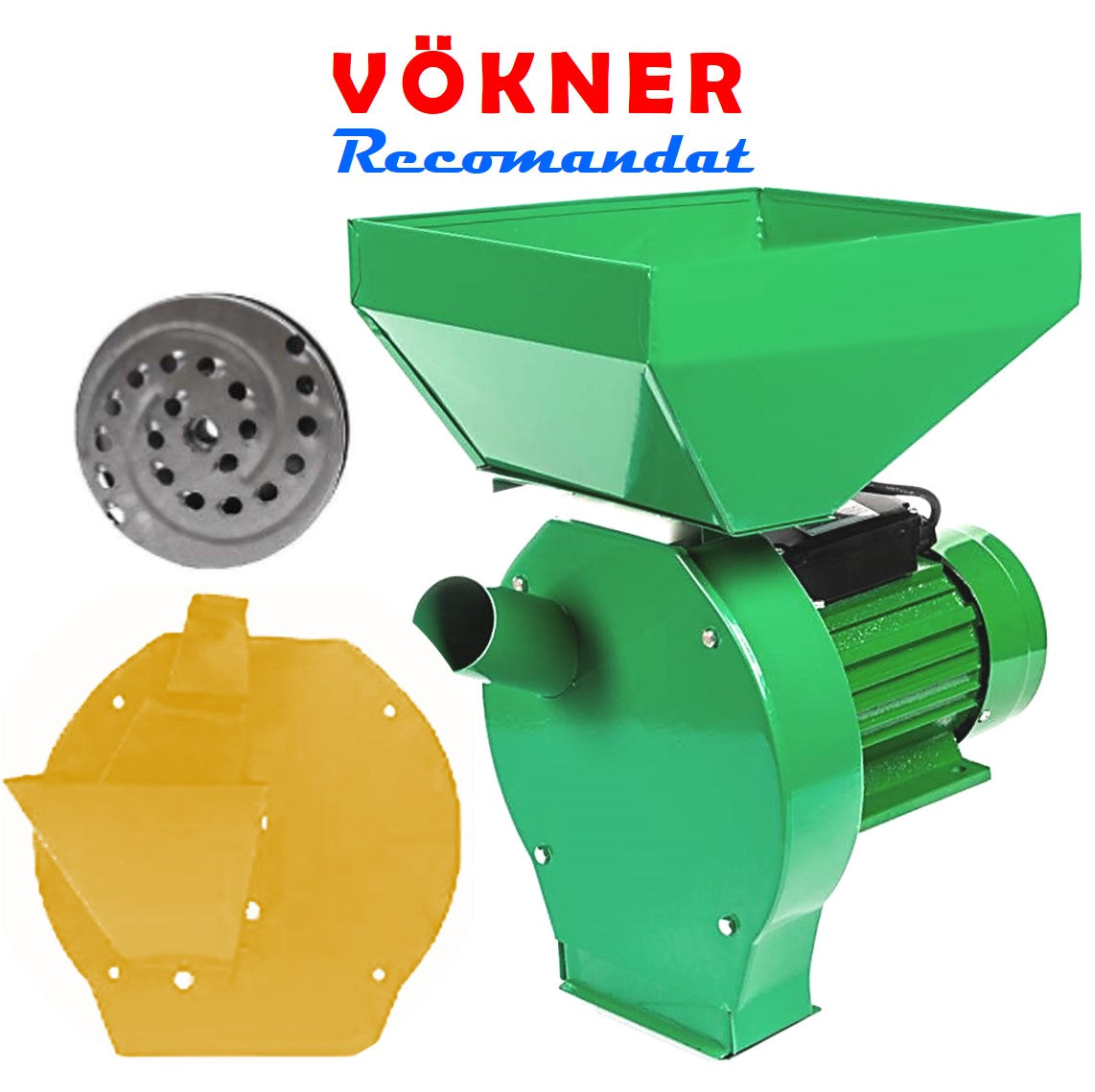 SET VÖKNER Moara cereale-stiuleti și LEGUME-FRUCTE (3 in 1), 3kW, VERDE, cu ciocanele si razatoare legume-fructe