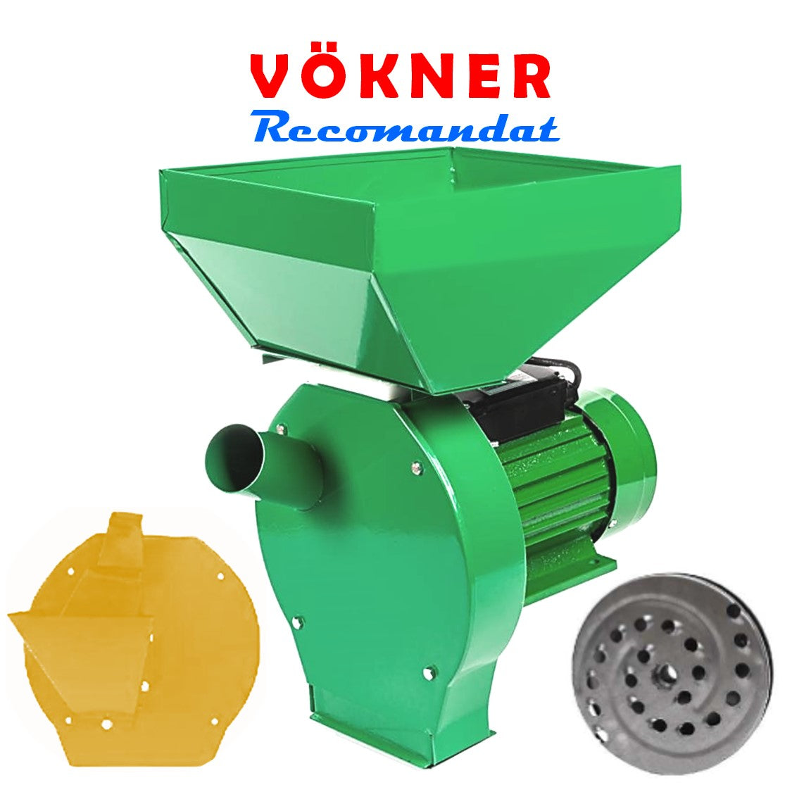 SET VÖKNER Moara cereale-stiuleti și LEGUME-FRUCTE (3 in 1), 3kW, VERDE, cu ciocanele si razatoare legume-fructe