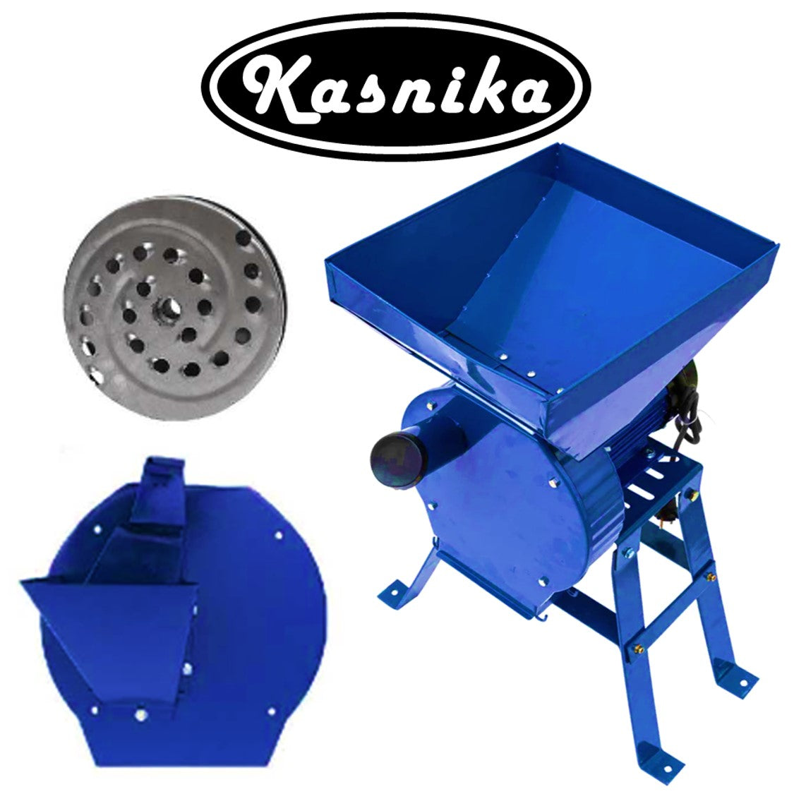 Set Moara KASNIKA cu SUPORT, cereale-stiuleti și LEGUME-FRUCTE (3 in 1), 3.9kW, cu ciocanele, si razatoare legume-fructe