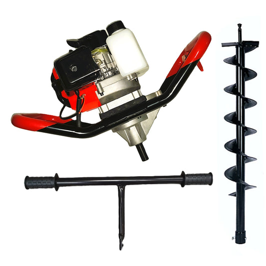 SET Motoforeza Pamant DEZMAN BLACK-RED-ED430-6CP tip Motoburghiu cu motor benzina 2 Timpi, + MANER ROTIRE MANUALA, + Burghiu Pamant 150MM