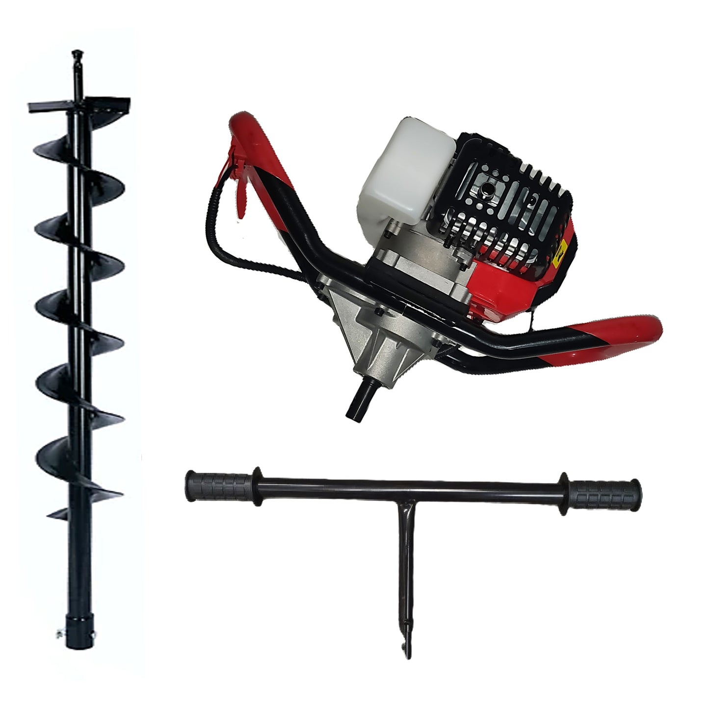 SET Motoburghiu DEZMAN BLACK-RED-ED430 tip Foreza-Pamant 6CP, motor benzina 2 Timpi, + MANER ROTIRE MANUALA, + Burghiu Pamant 150MM