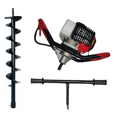 SET Motoburghiu DEZMAN BLACK-RED-ED430 tip Foreza-Pamant 6CP, motor benzina 2 Timpi, + MANER ROTIRE MANUALA, + Burghiu Pamant 150MM