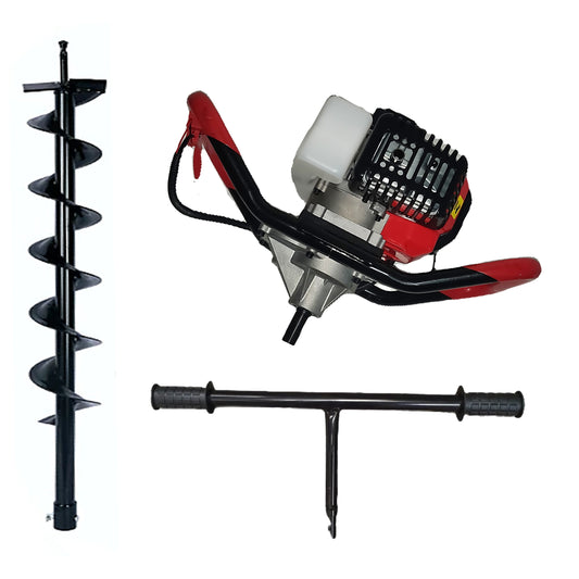 SET Motoburghiu DEZMAN BLACK-RED-ED430 tip Foreza-Pamant 6CP, motor benzina 2 Timpi, + MANER ROTIRE MANUALA, + Burghiu Pamant 150MM