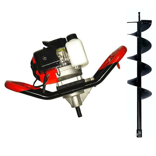 SET Motoburghiu DEZMAN BLACK-RED-ED430 tip Foreza-Pamant 6CP, motor benzina 2 Timpi, + burghiu pamant 250mm