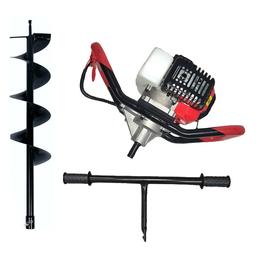 SET Motoburghiu DEZMAN BLACK-RED-ED430 tip Foreza-Pamant 6CP, motor benzina 2 Timpi, + MANER ROTIRE MANUALA, + Burghiu Pamant 250MM