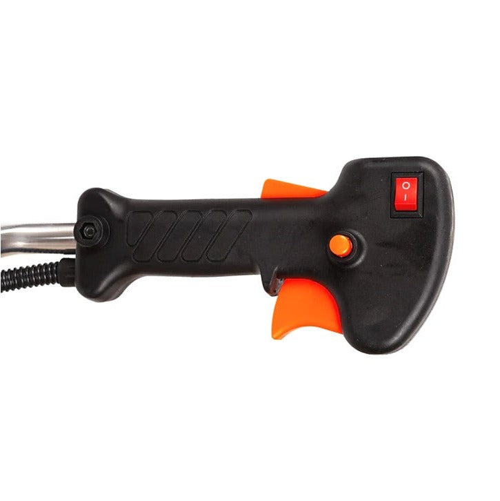 Maner Motocoasa WolfStar Stelar cu motor pe benzina in 2 timpi, 6 CP, 52 cc, Portocalie, sistem taiere cu tambur plus accesorii