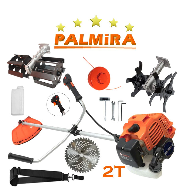 Motocoasa PALMiRA, 6CP, motor 2 timpi benzina, 52cc, BUNDLE Disc Vidia 230 +Cultivator+Prasitoare