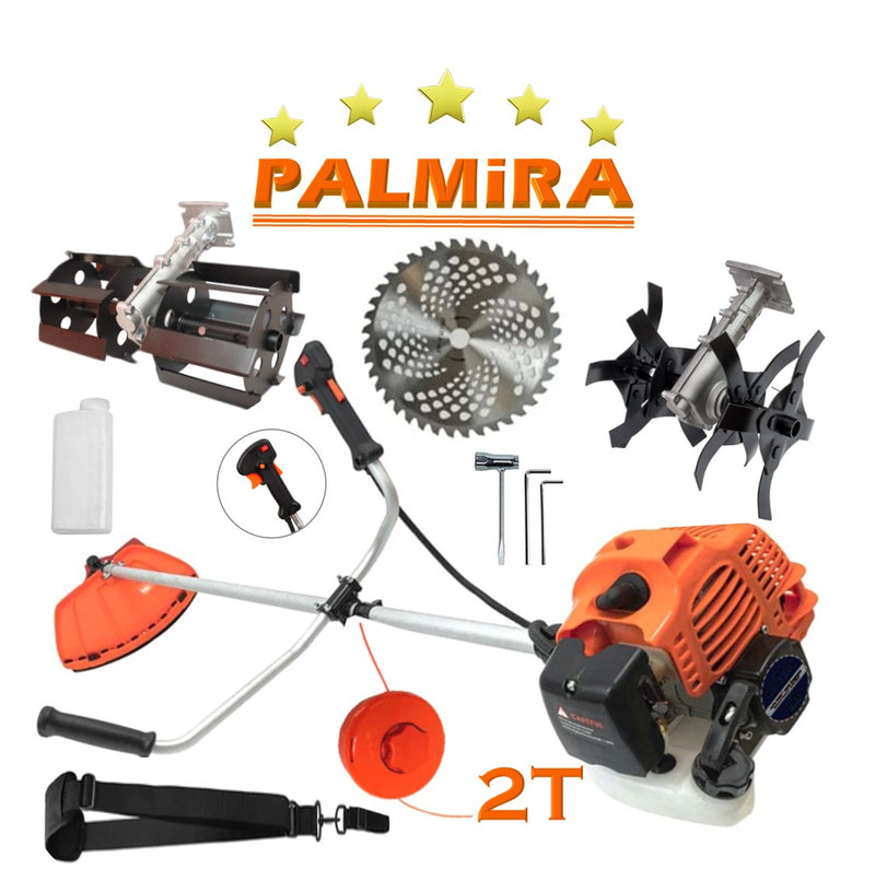 Motocoasa PALMiRA, 6CP, motor 2 timpi benzina, 52cc, BUNDLE Disc Vidia 255 +Cultivator+Prasitoare