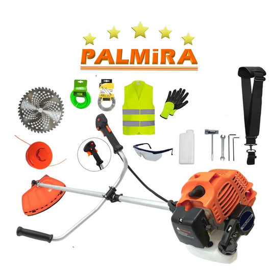 Motocoasa PALMIRA motor pe benzina in 2 timpi, 6 cai putere, plus 14 accesorii si disc vidia 230mm, fir insertie  si fir plastic pentru motocositoare cu tambur, Pandora