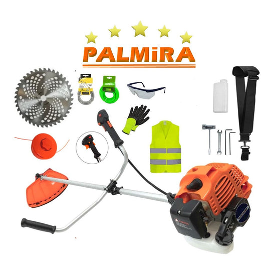 Motocoasa PALMIRA cu motor pe benzina in 2 timpi, 6 cai putere, plus 14 accesorii si disc vidia 255mm, fir insertie  si fir plastic pentru motocositoare cu tambur, Pandora