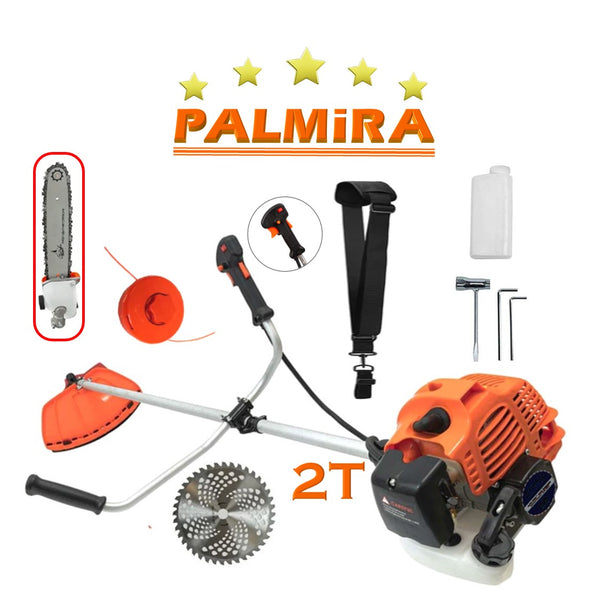 SET Motocoasa PALMiRA 6CP, motor 2 timpi benzina, 52cc, 11.000RPM, + sistem taiere, BUNDLE Disc Vidia 230 +Cap Drujba