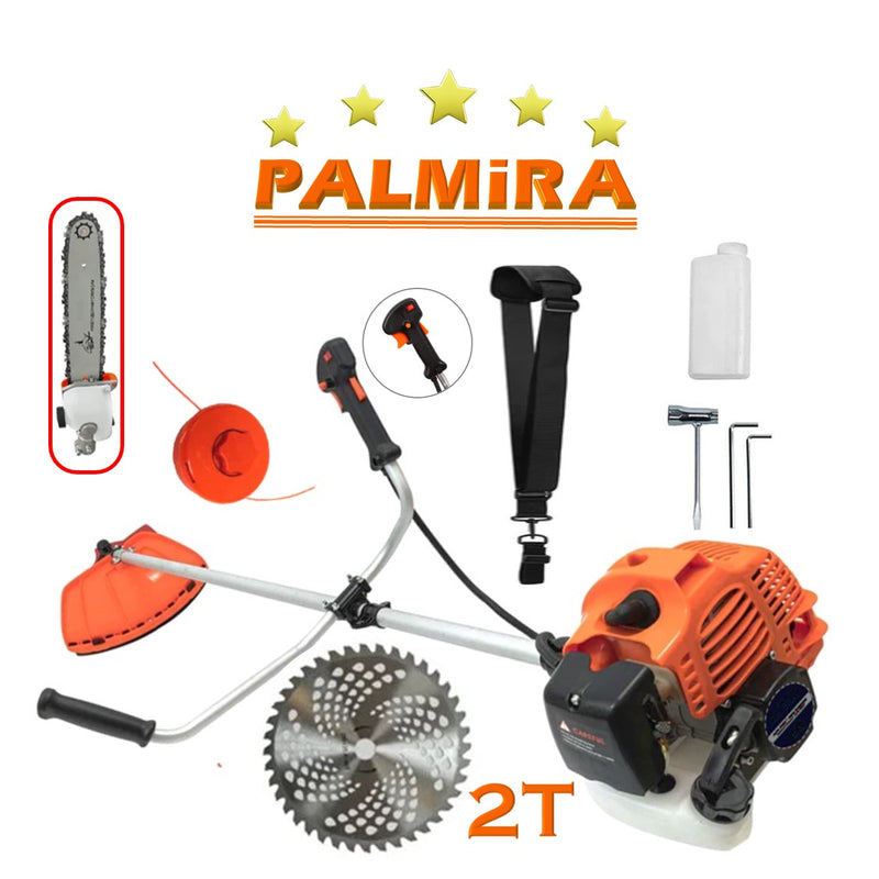 SET Motocoasa PALMiRA 6CP, motor 2 timpi benzina, 52cc, 11.000RPM, + sistem taiere, BUNDLE Disc Vidia 255 +Cap Drujba