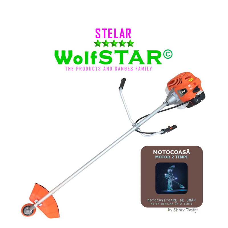 SEZONUL-OFERTELOR Motocoasa WolfSTAR© motor benzina 2 timpi, 6CP, 52cc, 11.000RPM + sistem taiere