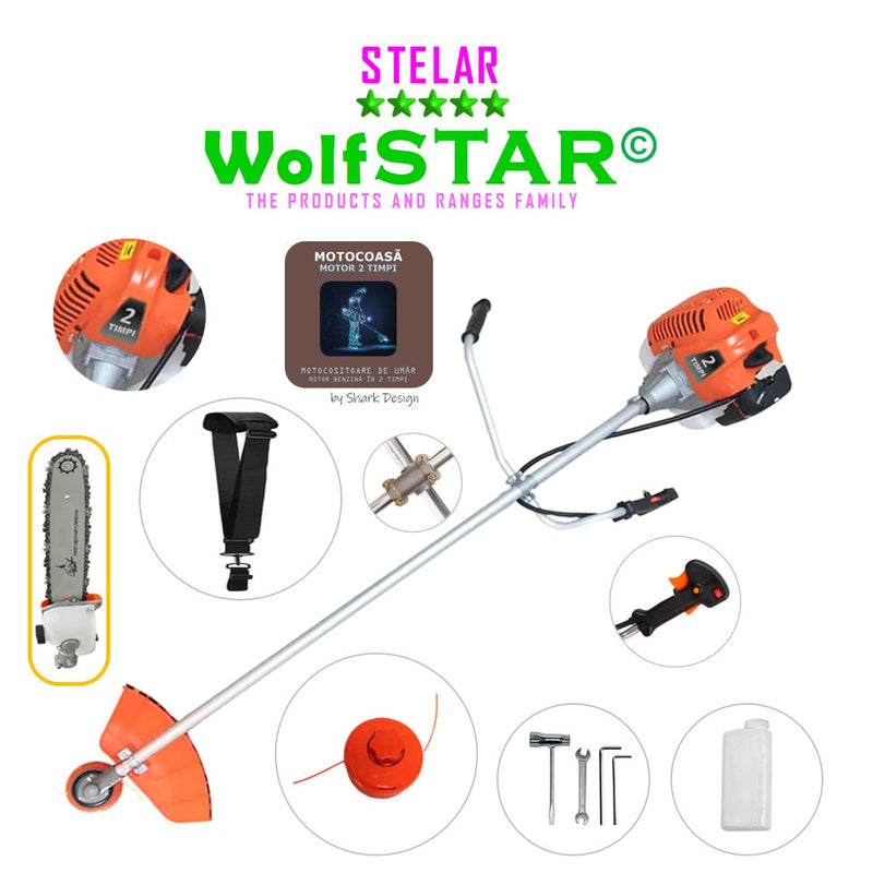 *BuzZ* Motocoasa WolfSTAR© motor 2 timpi ALP, 6CP, 52cc, 11.000RPM + sistem taiere, Bundle Cap tip Drujba