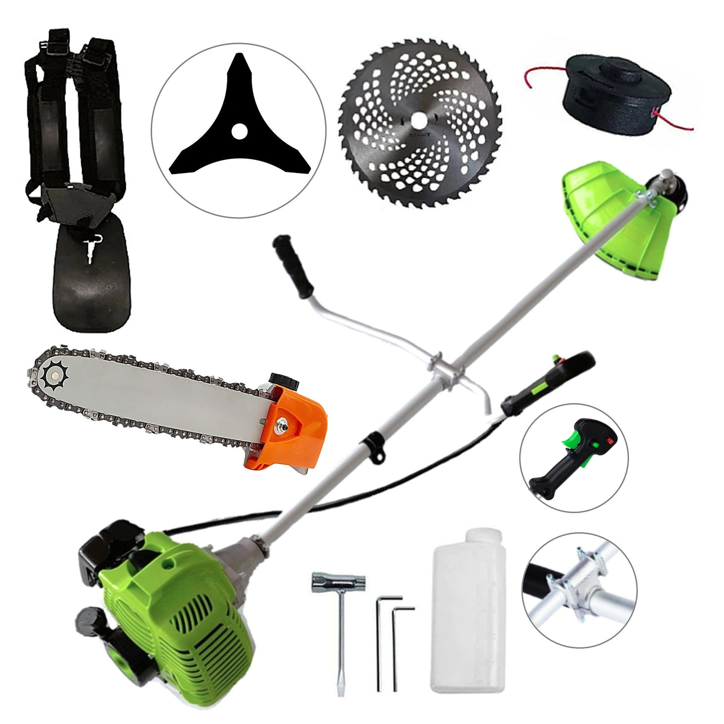 CAP DRUJBA+Motocoasa NUOVO-VRD Green Fuel-Efficient 3.4CP, Disc Vidia, Disc Stea, accesorii incluse