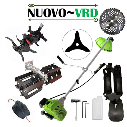 PRASITOARE+CULTIVATOR PREMIUM+Motocoasa NUOVO-VRD Green Fuel-Efficient 3.4CP, Disc Vidia, Disc Stea, accesorii incluse