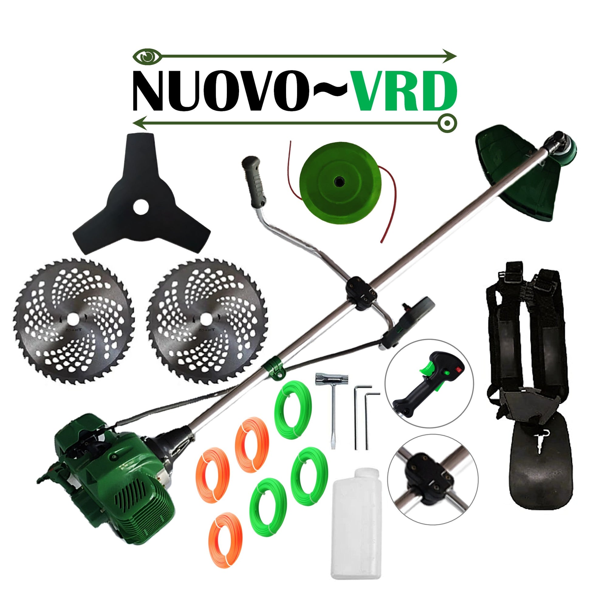 Motocoasa NUOVO-VRD VERDE 6CP, 2xDisc Vidia, Disc Stea, accesorii incluse, SET FIR TAIERE