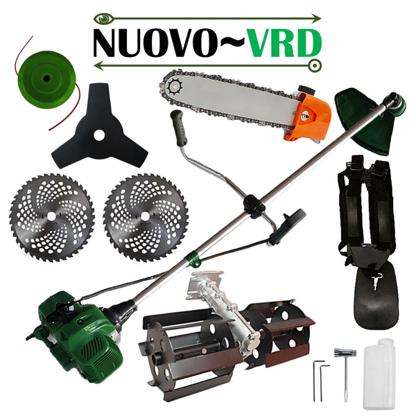 PRASITOARE + CAP DRUJBA + Motocositoare pe benzina NUOVO-VRD 6CP Verde, 2xDisc Vidia, Disc Stea, accesorii incluse