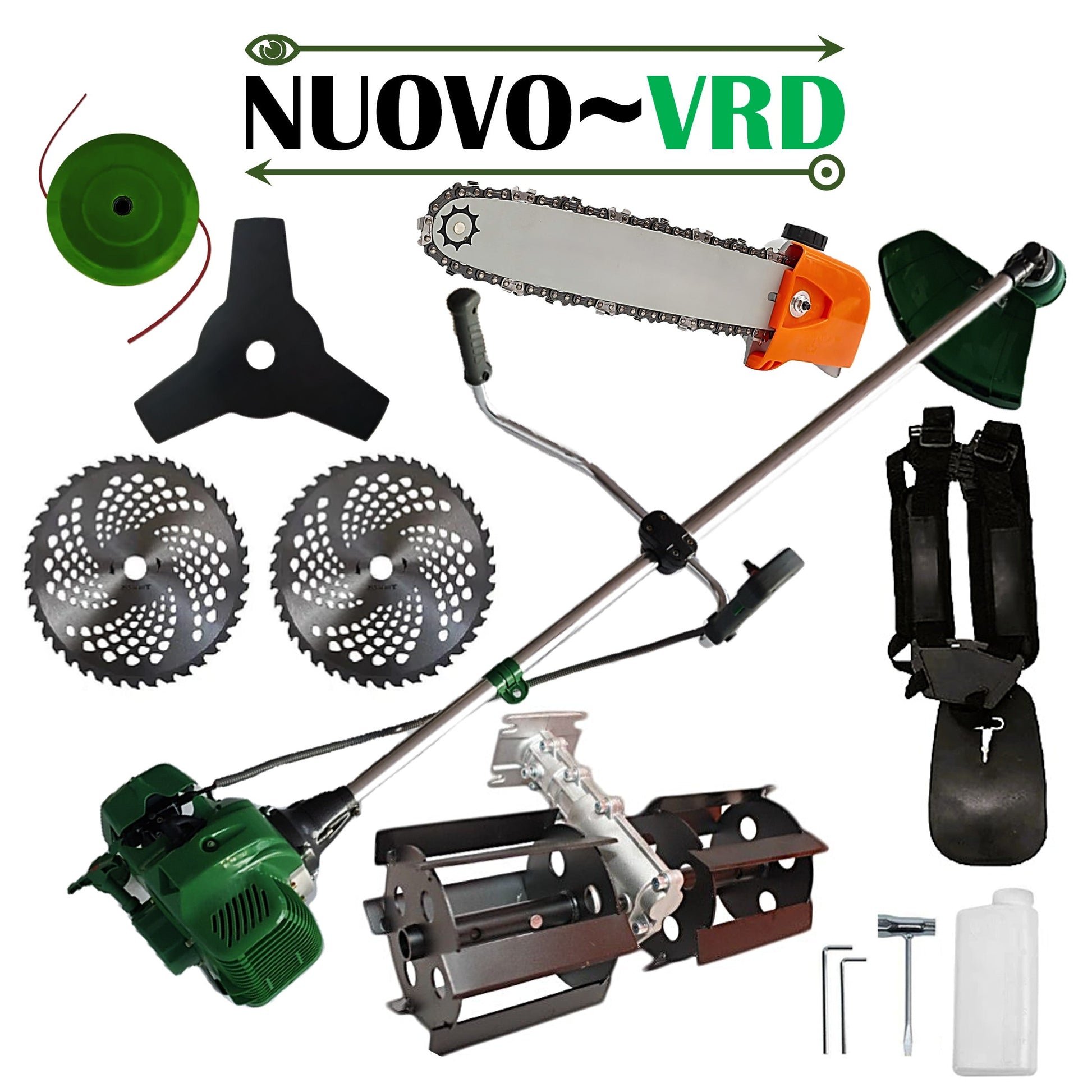 PRASITOARE+CAP DRUJBA+Motocoasa NUOVO-VRD VERDE 6CP, 2xDisc Vidia, Disc Stea, accesorii incluse