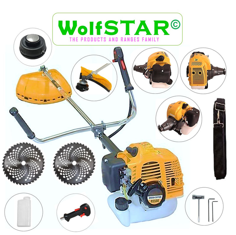 Motocoasa 7CP WolfSTAR, 5.5kW, in Set Tambur Fir +Accesorii + 2xDisc Vidia D230, R5500-YELLOW