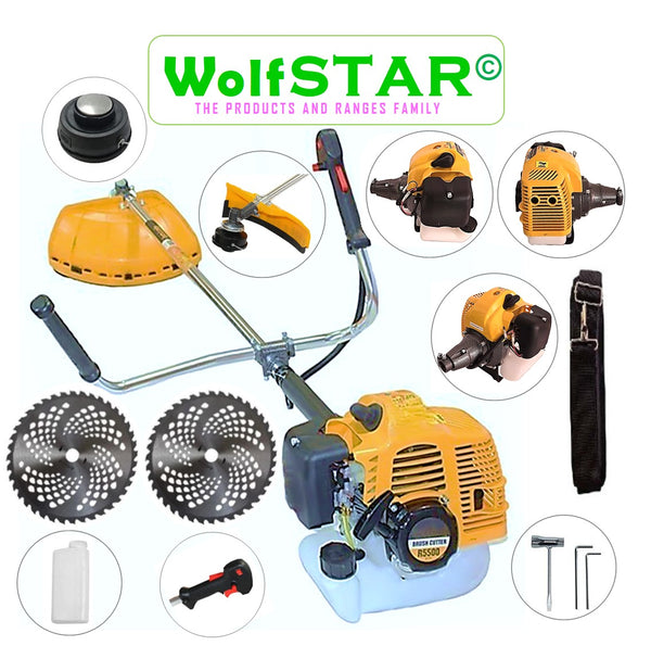 Motocoasa 7CP WolfSTAR, 5.5kW, in Set Tambur Fir +Accesorii + 2xDisc Vidia D255, R5500-YELLOW 