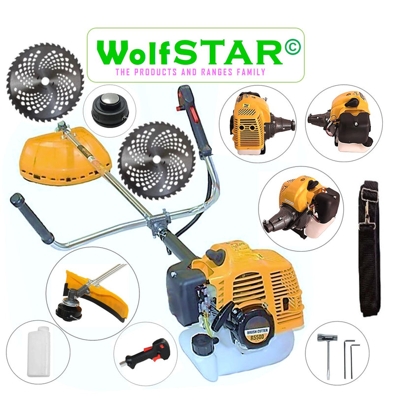 Motocoasa 7CP WolfSTAR, 5.5kW, in Set Tambur Fir +Accesorii + 2xDisc Vidia D255, R5500-YELLOW