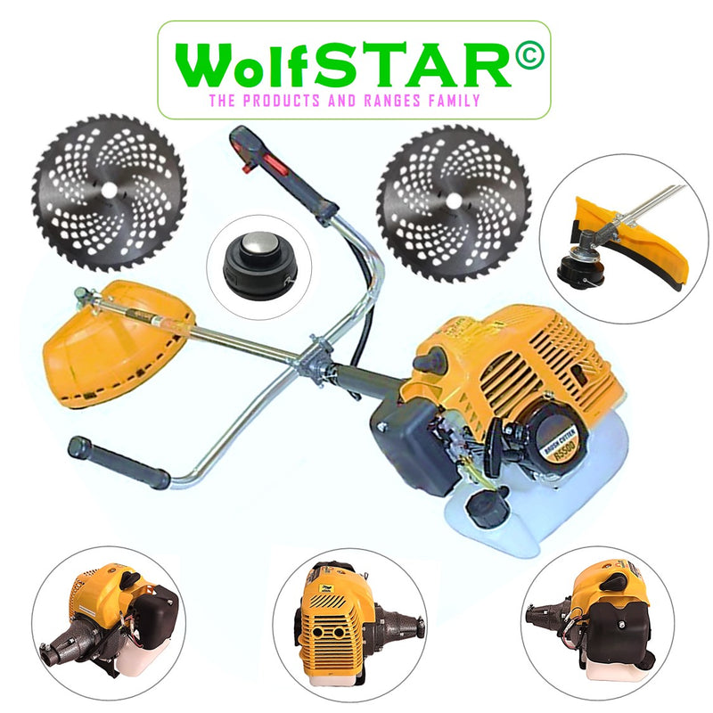 Motocoasa 7CP WolfSTAR, 5.5kW, in Set Tambur Fir +Accesorii + 2xDisc Vidia D255, R5500-YELLOW