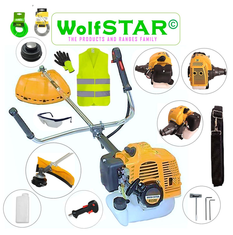 SET Motocoasa 7CP WolfSTAR, 5.5kW, in Set Tambur Fir + Accesorii, R5500, YELLOW, +EXTRA Accesorii