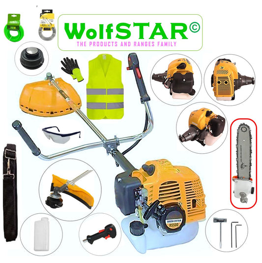 SET Motocoasa 7CP WolfSTAR, 5.5kW, in Set Tambur Fir + Accesorii, R5500, YELLOW, +CAP TIP DRUJBA, +EXTRA Accesorii