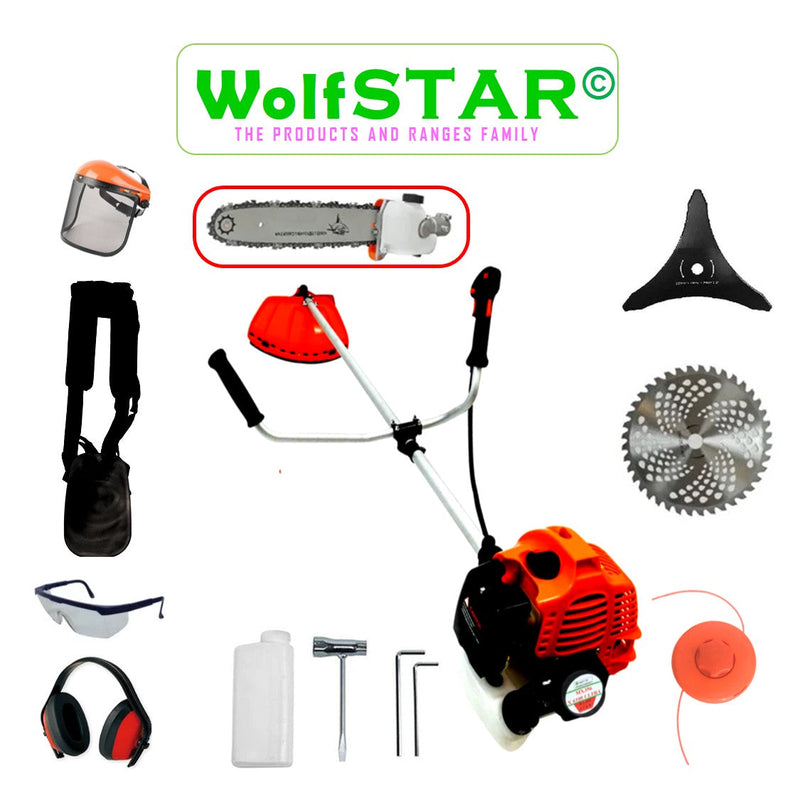 SEZONUL-OFERTELOR Set Motocoasa WolfSTAR RED 6100, 6.1 kW, cu Accesorii, + Angrenaj Tip Drujba