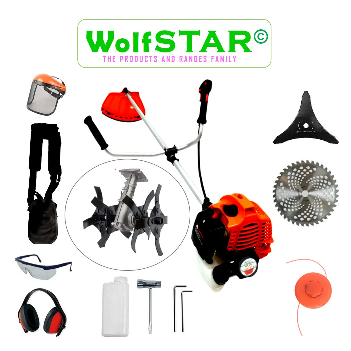 *PROMO* Set Motocoasa WolfSTAR RED 6100, 6.1 kW, cu Accesorii, + Angrenaj Tip Cultivator