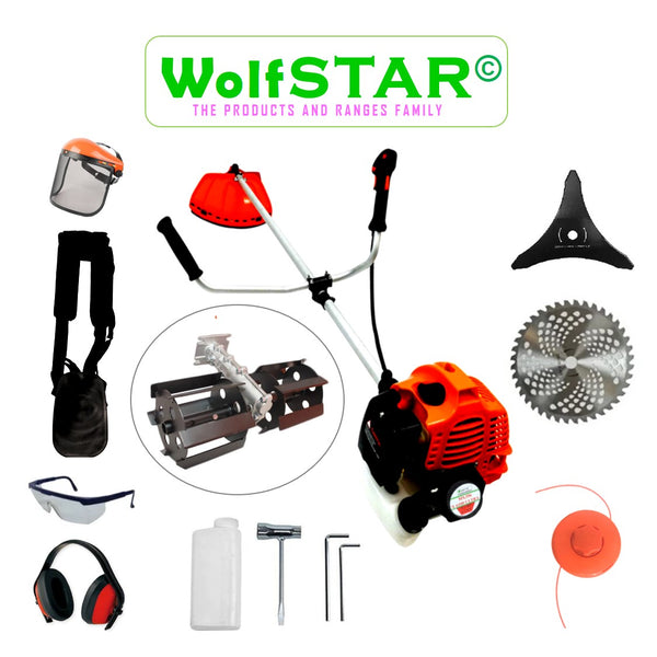 Set Motocoasa WolfSTAR RED 6100, 6.1 kW, cu Accesorii, + Angrenaj Tip Prasitoare