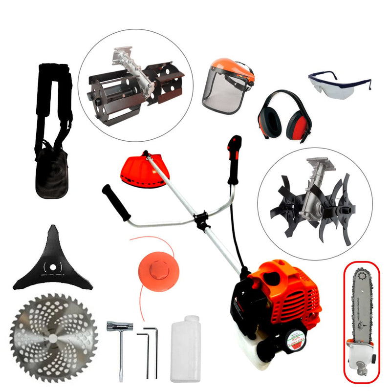 SEZONUL-OFERTELOR Set Motocoasa WolfSTAR RED 6100, 6.1 kW, cu Accesorii, + Angrenaje Tip Prasitoare, Cultivator, Drujba